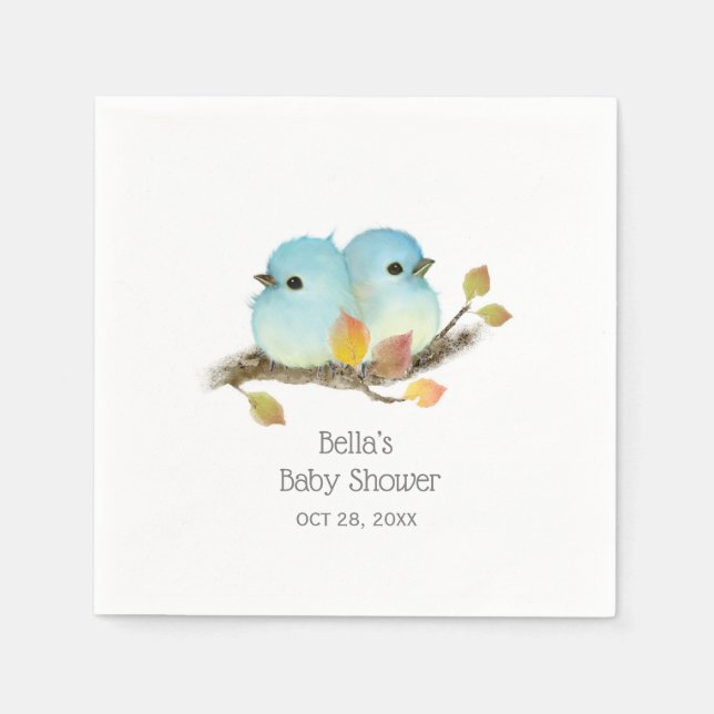 Servilleta De Papel Cute Bluebirds Bird Baby Shower (Anverso)