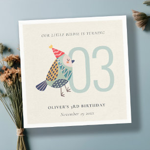 Servilleta De Papel Cute Boho Aqua Blue Birdie Cualquier cumpleaños de