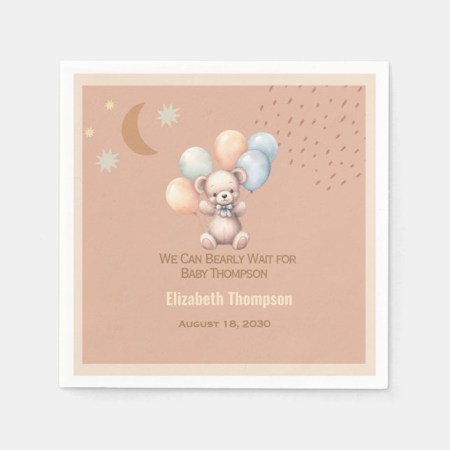 Servilleta De Papel Cute Boho Teddy Bear Globons Baby Shower (Anverso)