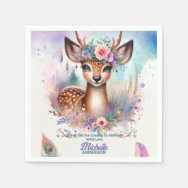 Servilleta De Papel Cute Boho Watercolor Woodland Deer Birday Party