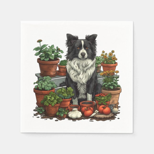 Servilleta De Papel Cute Border Collie Gardening (Anverso)