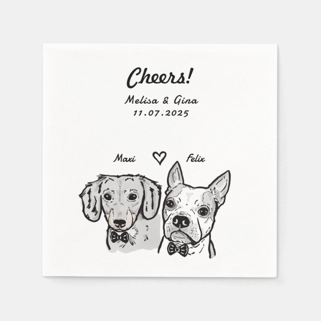 Servilleta De Papel Cute Bow Tie Dachshund Boston Terrier Dog Boda (Anverso)