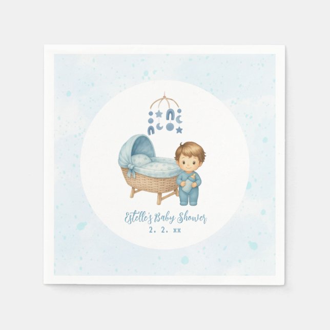 Servilleta De Papel Cute Boy Blue Nursery Baby Shower (Anverso)