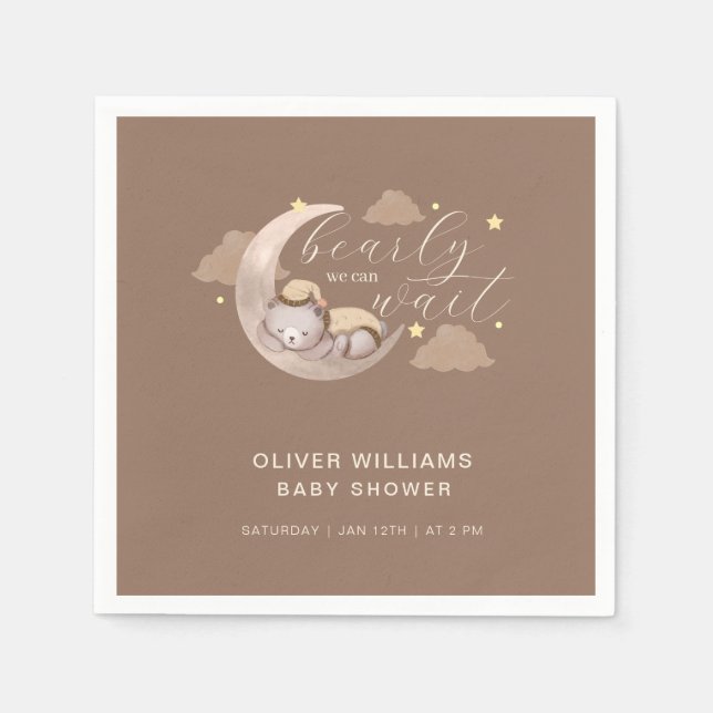 Servilleta De Papel Cute Brown Bearly Wait Moon Star Sleepy Bear (Anverso)
