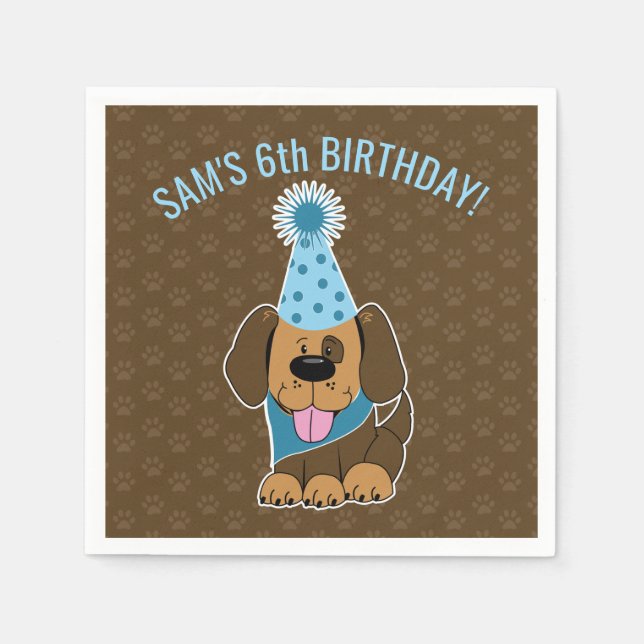 Servilleta De Papel Cute Brown Puppy Paw-ty Cumpleaños (Anverso)