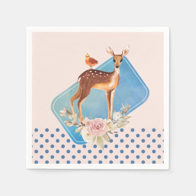 Servilleta De Papel Cute Brown Watercolor Deer Rustic Elegance (Anverso)