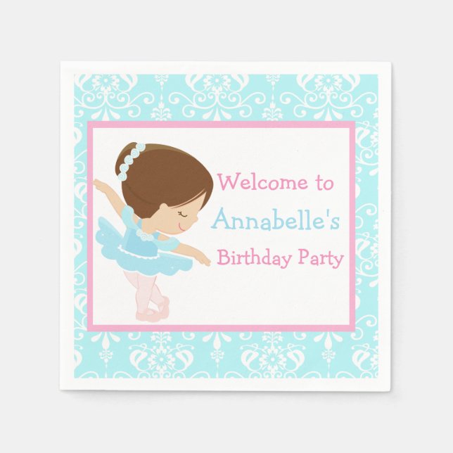 Servilleta De Papel Cute Brunette Ballerina Birthday Party (Anverso)