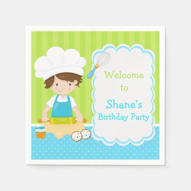 Servilleta De Papel Cute Brunette Hair Boy Baking Birday Party (Anverso)