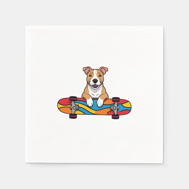 Servilleta De Papel Cute Bull Terrier en una Skateboard (Anverso)