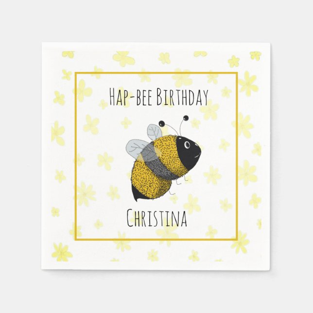 Servilleta De Papel Cute Bumblebee amarillo y negro | Cumpleaños de Ha (Anverso)