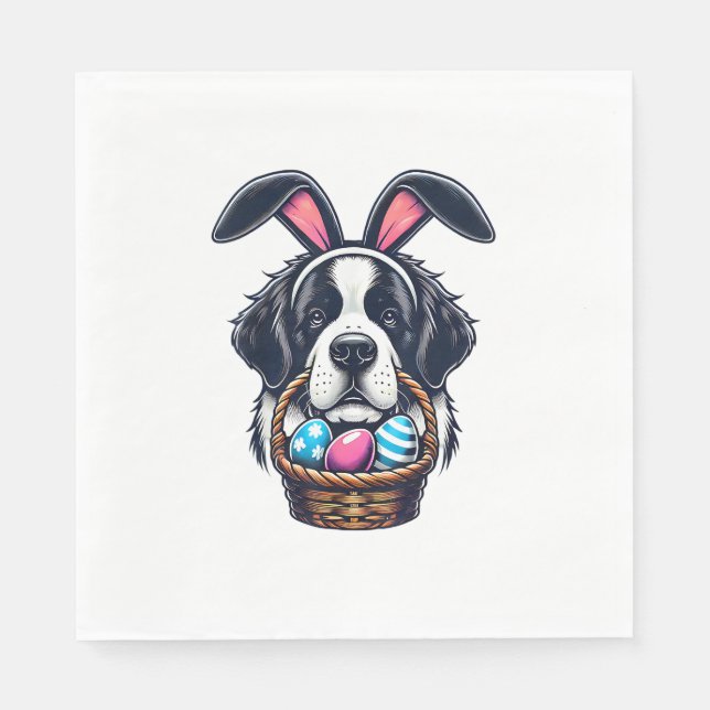 Servilleta De Papel Cute Bunny Ear Saint Bernard Dog Easter Egg Owner  (Anverso)