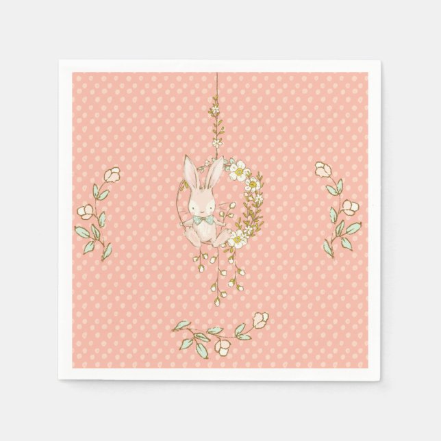 Servilleta De Papel Cute Bunny Polka Dot Floral Baby Shower (Anverso)