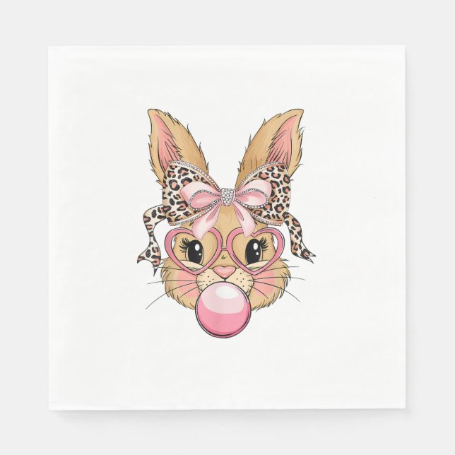 Servilleta De Papel Cute Bunny Rabbit Face Leopard Glasses Girl Happy  (Anverso)