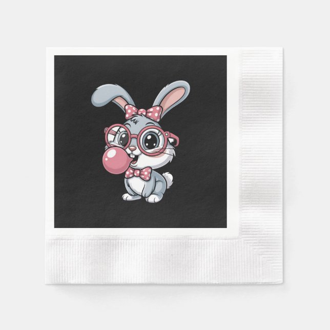 Servilleta De Papel Cute Bunny with Glasses Blowing Bubble Gum (Anverso)