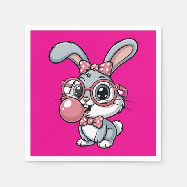 Servilleta De Papel Cute Bunny with Glasses Blowing Bubble Gum (Anverso)