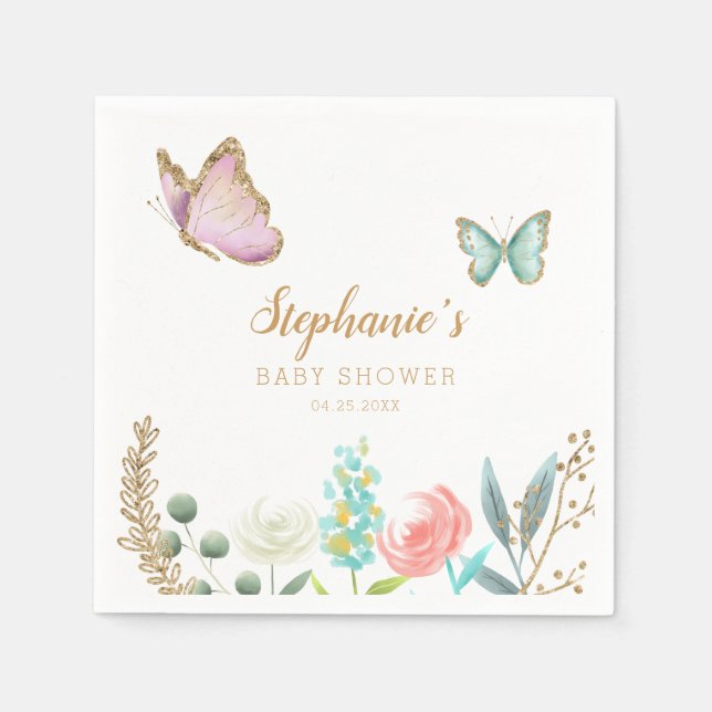 Servilleta De Papel Cute Butterfly Garden Baby Shower (Anverso)