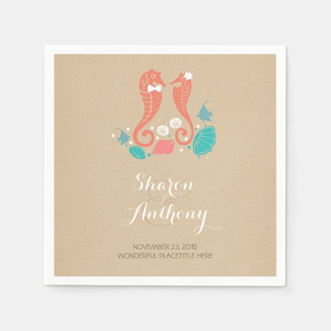 Servilleta De Papel Cute caballitos de mar Beach Wedding Paper Napkins (Anverso)
