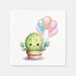 Servilleta De Papel Cute Cactus con globos de cumpleaños