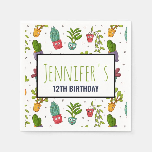 Servilleta De Papel Cute Cactus Naturaleza Sucultores Patrón Cumpleaño (Anverso)