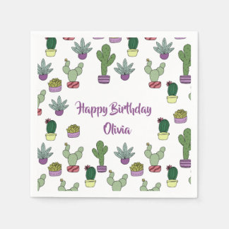 Servilleta De Papel Cute Cactus Suculentas Plantas Potadas Feliz Cumpl