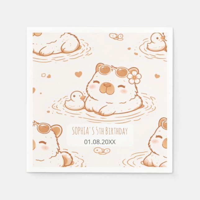 Servilleta De Papel Cute Capybara With Sunglasses Kids Birthday Party (Anverso)