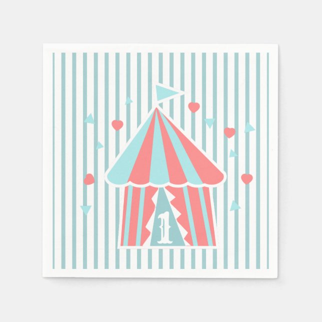 Servilleta De Papel Cute Carpa de Circo Primera Cumpleaños  (Anverso)
