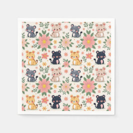 Servilleta De Papel Cute Cartoon Jungle Cats and Flowers
