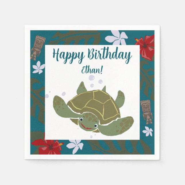 Servilleta De Papel Cute Cartoon Sea Turtle Birthday Paper Napkin (Anverso)