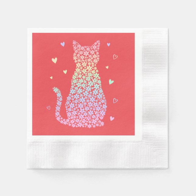 Servilleta De Papel  cute cat sweet rainbow hearts pastel gradient (Anverso)