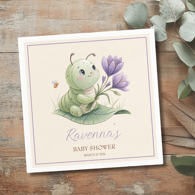 Servilleta De Papel Cute Caterpillar Personalized Name Baby Shower (Subido por el creador)