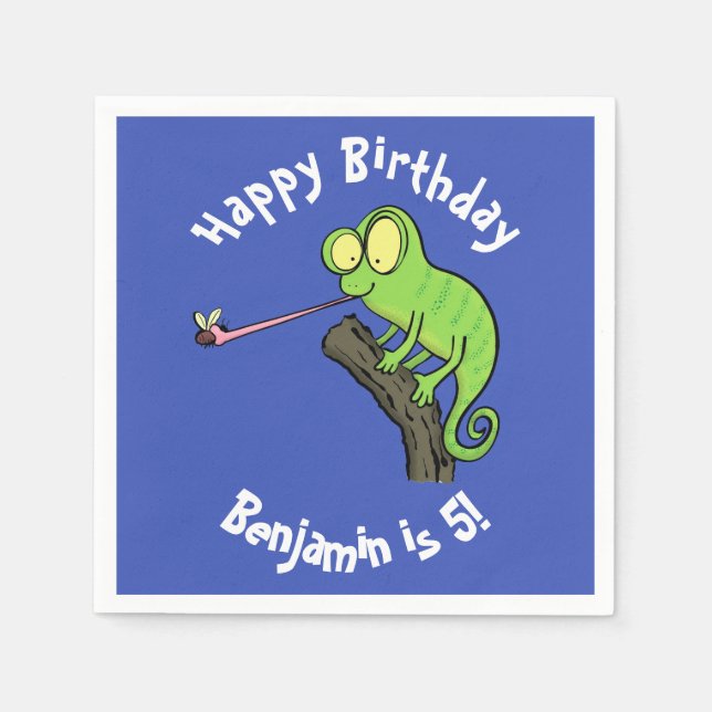 Servilleta De Papel Cute chameleon atrapando a un personalizado de fal (Anverso)