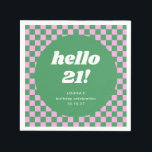 Servilleta De Papel Cute Checkerboard Pink Green 21st Birthday Persona<br><div class="desc">Cute Diversión Retro Rosa y Verde Tablero de ajedrez Geométrico 21er cumpleaños Fiesta de Personalizados Napkins</div>