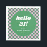 Servilleta De Papel Cute Checkerboard Pink Green 21st Birthday Persona<br><div class="desc">Cute Diversión Retro Rosa y Verde Tablero de ajedrez Geométrico 21er cumpleaños Fiesta de Personalizados Napkins</div>