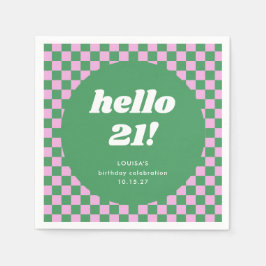 Servilleta De Papel Cute Checkerboard Pink Green 21st Birthday Persona