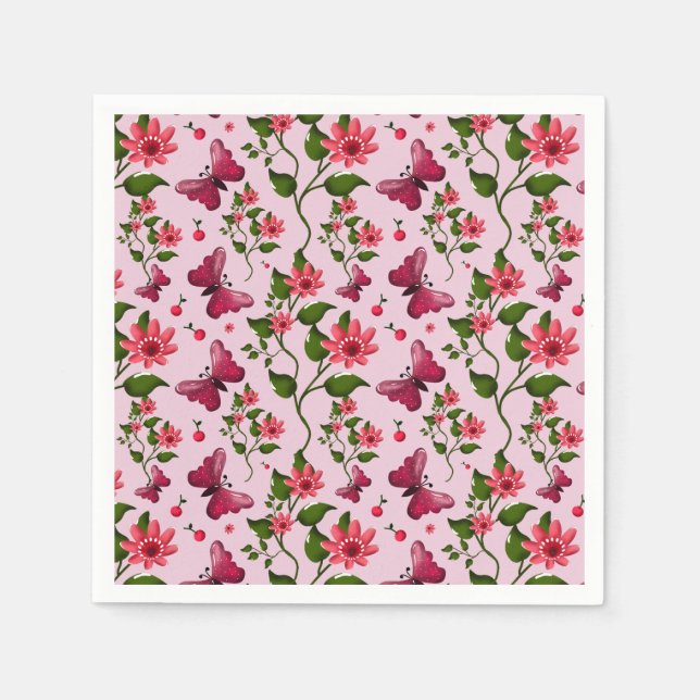 Servilleta De Papel Cute Cherry Butterfly Pattern, Glossy Kawaii Fruit (Anverso)