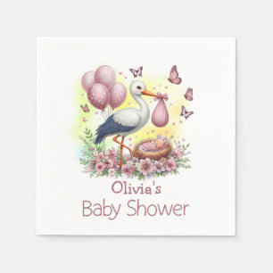 Servilleta De Papel Cute Chica de cigüeña rosa Baby Shower Napkins