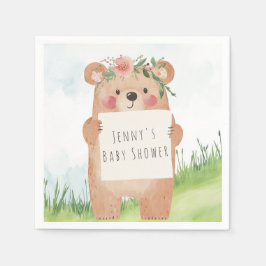 Servilleta De Papel Cute chica Oso Baby Shower bosque rústico