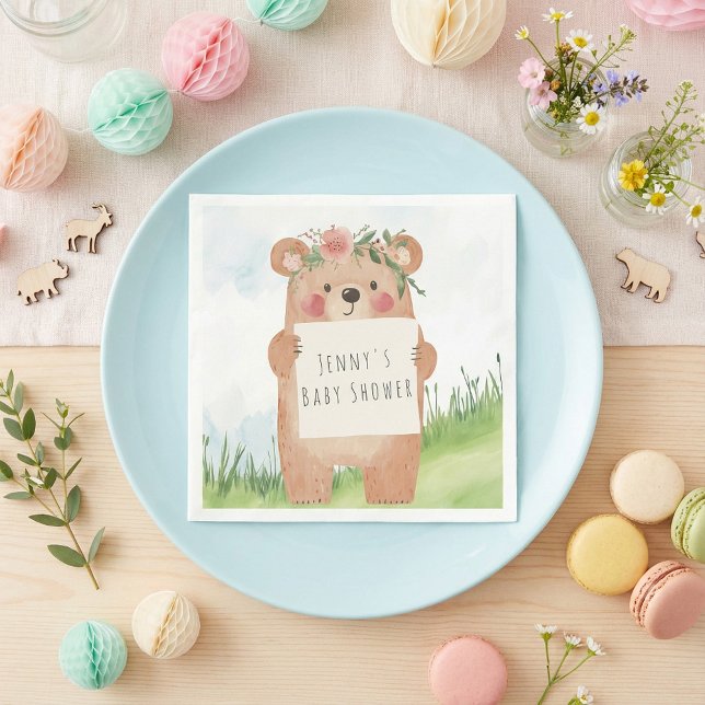 Servilleta De Papel Cute chica Oso Baby Shower bosque rústico (Cute girl Bear Baby Shower rustic woodland Napkins.)