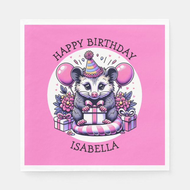 Servilleta De Papel Cute Chica personalizado Cumpleaños Possum (Anverso)