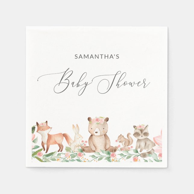 Servilleta De Papel Cute Chica Woodland Animals Baby Shower (Anverso)