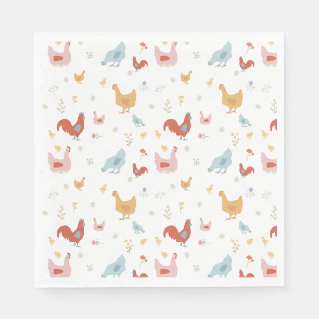 Servilleta De Papel Cute Chickens Hens and Baby Chicks (Anverso)
