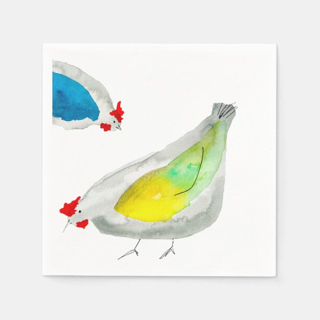 Servilleta De Papel Cute chickens watercolor (Anverso)