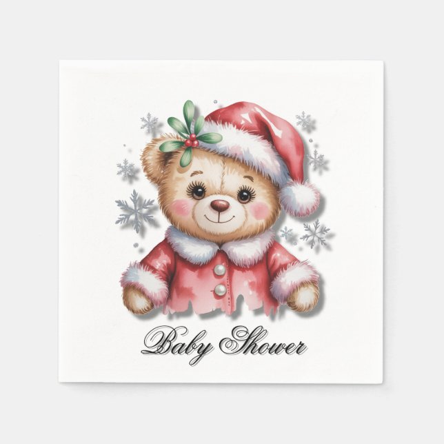 Servilleta De Papel Cute Christmas Bear and Snowflakes (Anverso)