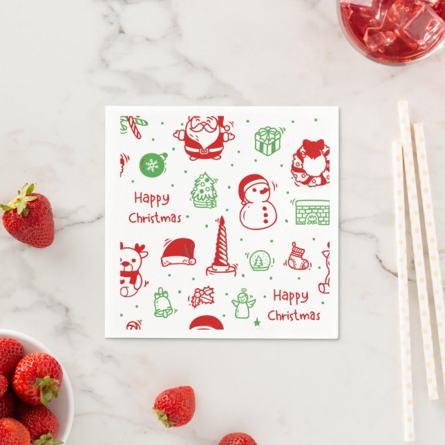 Servilleta De Papel Cute Christmas Icons Pattern Paper Napkin (In situ)