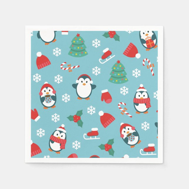 Servilleta De Papel Cute Christmas Penguins Pattern (Anverso)