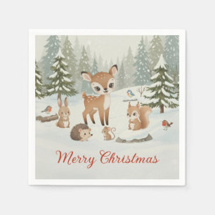 Servilleta De Papel Cute Ciervo y Animales del Bosque Feliz Navidad