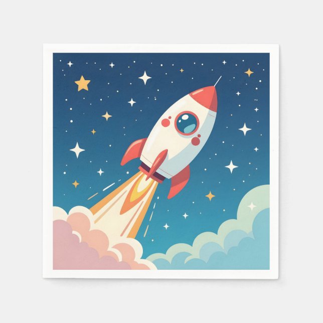 Servilleta De Papel Cute cohete espacial despegando (Anverso)