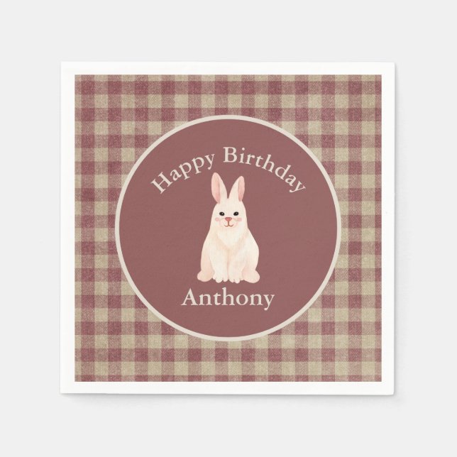 Servilleta De Papel Cute conejo conejo marrón acuarela nombre natdaby (Anverso)