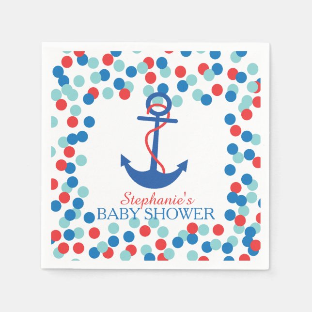 Servilleta De Papel Cute Confetti Nautical Anchor Baby Shower Napkin (Anverso)