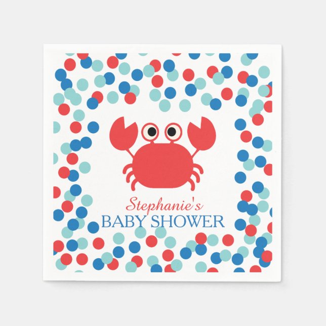 Servilleta De Papel Cute Confetti Nautical Crab Baby Shower Napkin (Anverso)